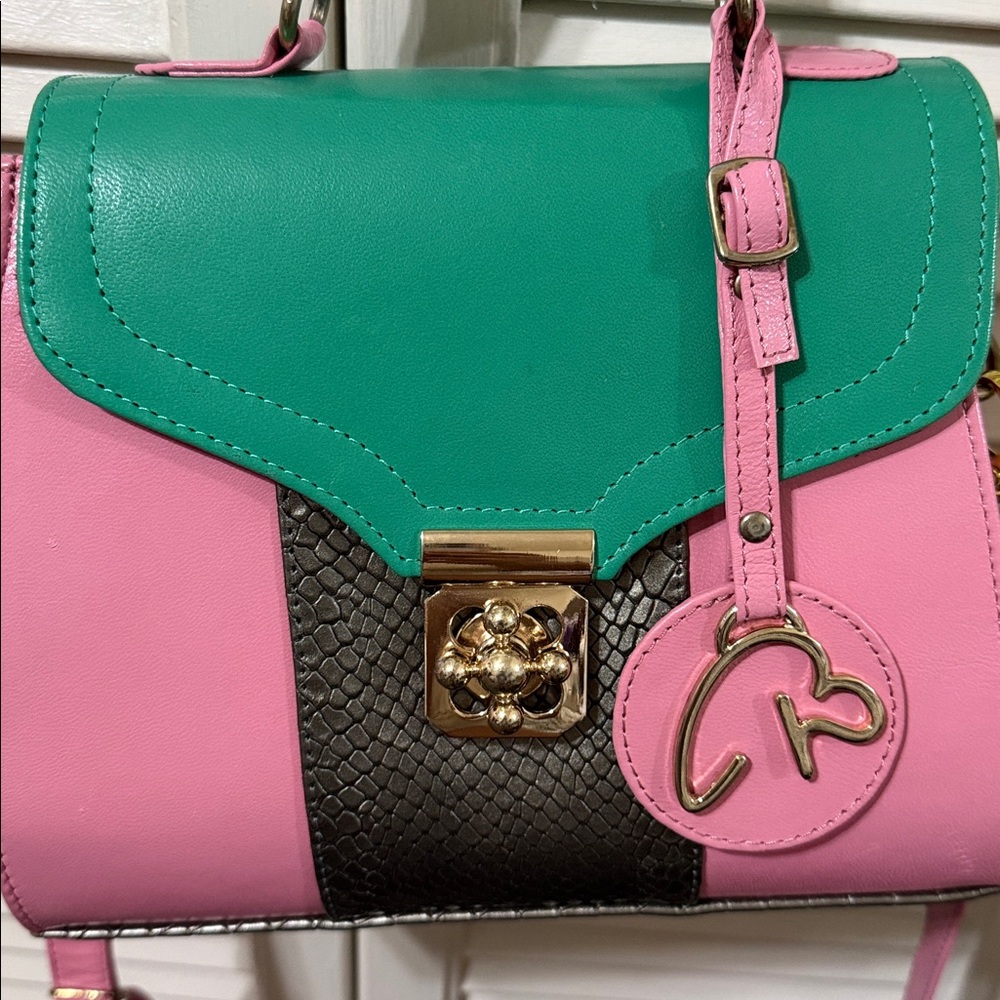 Elegant Pink and Green Crossbody Bag